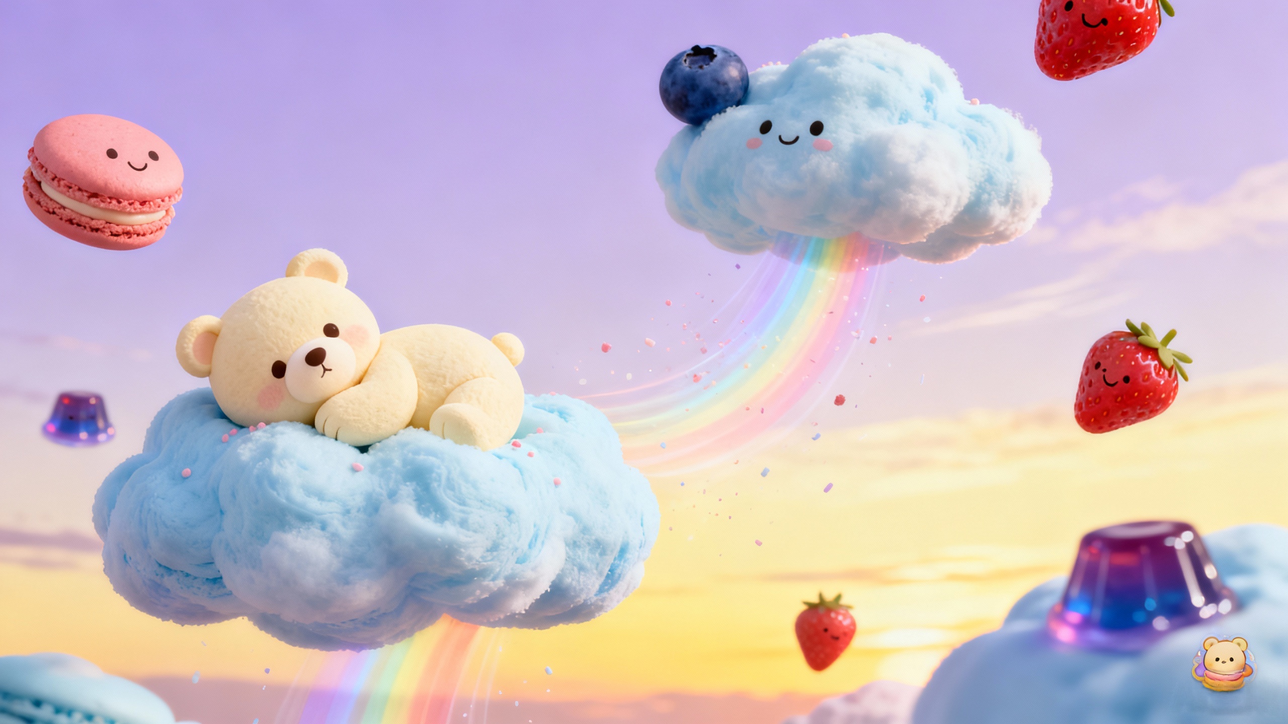 马卡龙治愈系・《云朵甜点铺》16:8 2K 分辨率（3840×1920px）