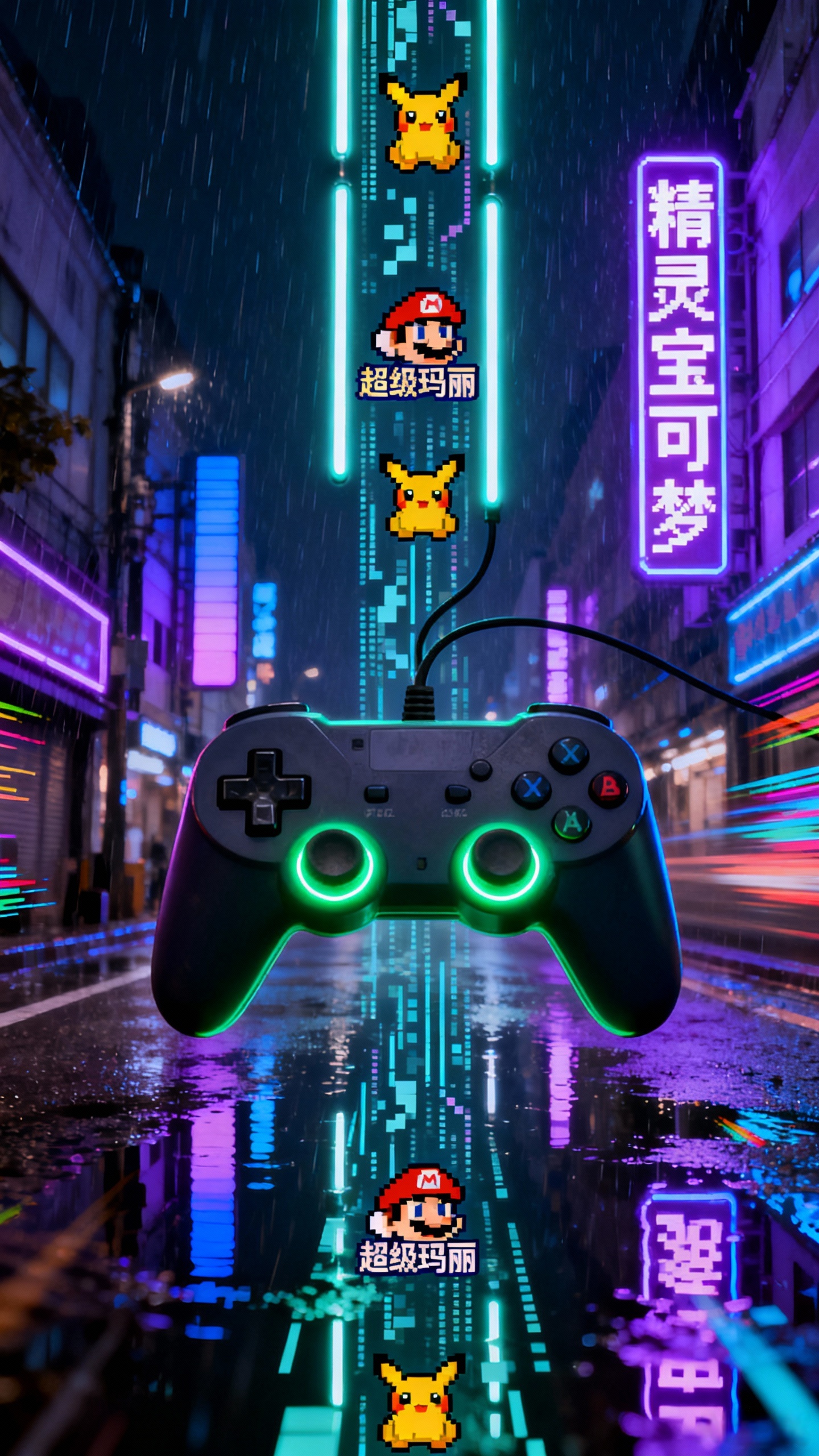 赛博霓虹游戏风・《像素霓虹舱》9:16 竖屏比例，2160×3840px 分辨率