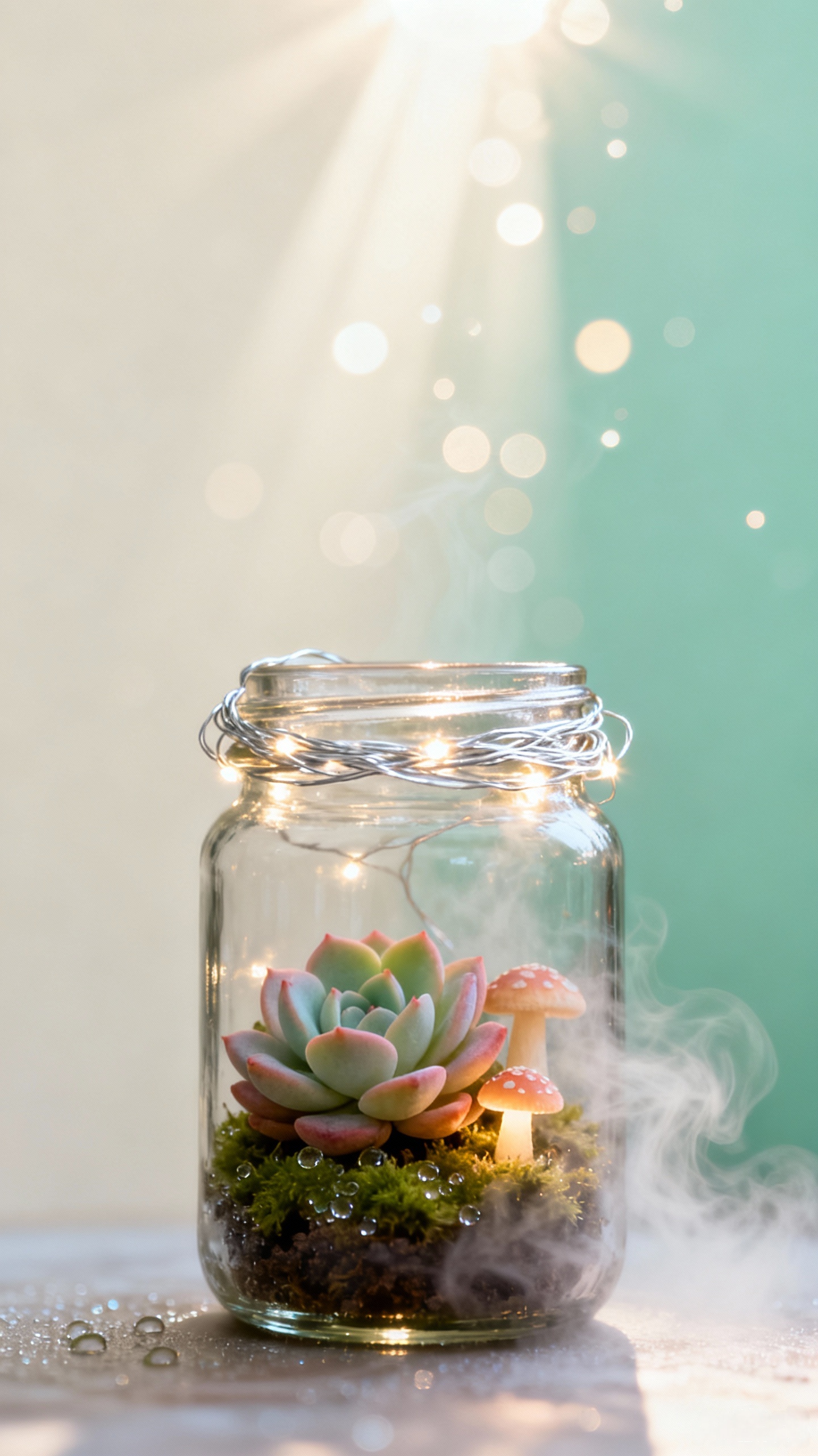 治愈系自然梦境风・《晨雾植物罐》9:16 竖屏比例，2160×3840px 分辨率